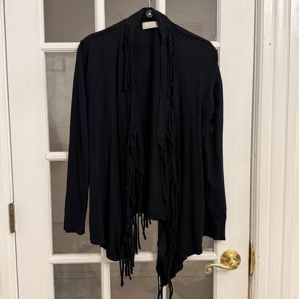 NATION LTD Women's Black Fringe Detail Open Front Cardigan Size XS